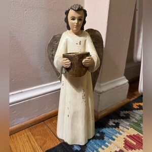 Pottery barn carved angel Votive holder, like new 14x6